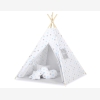 Teepee Kinderspiel-Zelt für Kinder + Spielmatte+ Schmuckfedern - Blau-graue Sternen/grau