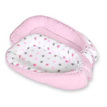 Babynest Kokon - Sternen grau-rosa/grau