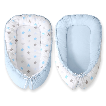 Babynest Kokon - Sternen grau-blau/blau