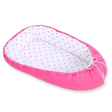 Babynest Kokon - Sternchen rosa-grau/ rosa