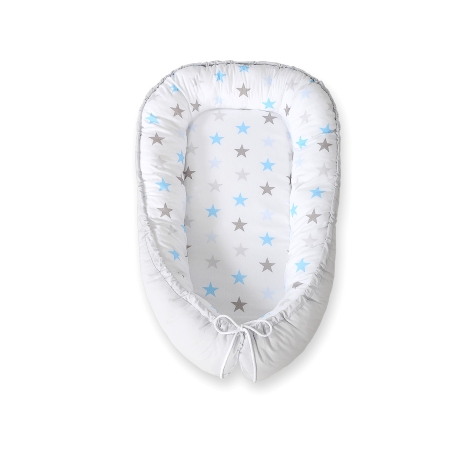 Babynest Kokon - Sternen blau-grau/grau