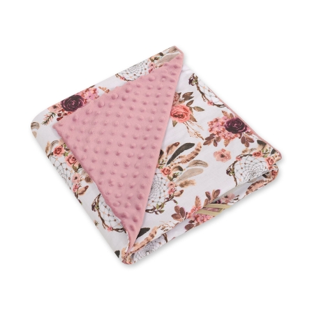 Beidseitige Decke für eine Babyschale - floral/rosa Retro-Traumfänger