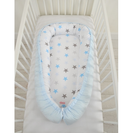 Babynest Kokon - Sternen grau-blau/blau