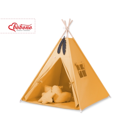 Teepee Kinderspiel-Zelt für Kinder + Spielmatte+ Schmuckfedern - honiggelb