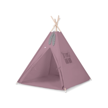 Teepee Kinderspiel-Zelt für Kinder + Spielmatte+ Schmuckfedern - pastellviolett