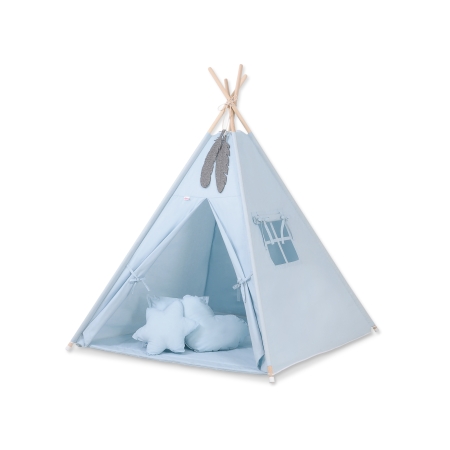 Teepee Kinderspiel-Zelt für Kinder + Schmuckfedern - blue