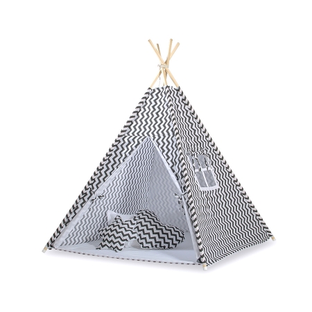 Teepee Kinderspiel-Zelt für Kinder + Schmuckfedern - Chevron schwarz