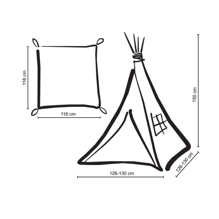 Teepee Kinderspiel-Zelt für Kinder + Spielmatte+ Schmuckfedern - Blau-graue Sternen/grau