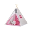 Teepee Kinderspiel-Zelt für Kinder + Spielmatte + Kissen + Schmuckfedern - Grau kariert-rosa