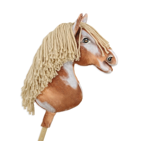 Hobby Horse Großes Pferd auf Stock Premium - Tobiano bay horse with a beige mane A3