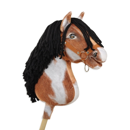 Hobby Horse Großes Pferd auf Stock Premium - Tobiano bay horse with a black mane A3