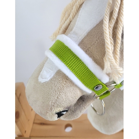 Die Verstellbare Halfter für Hobby Horse A3 - lime mit weißem Pelz