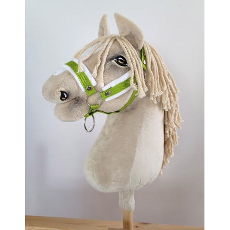 Die Verstellbare Halfter für Hobby Horse A3 - lime mit weißem Pelz