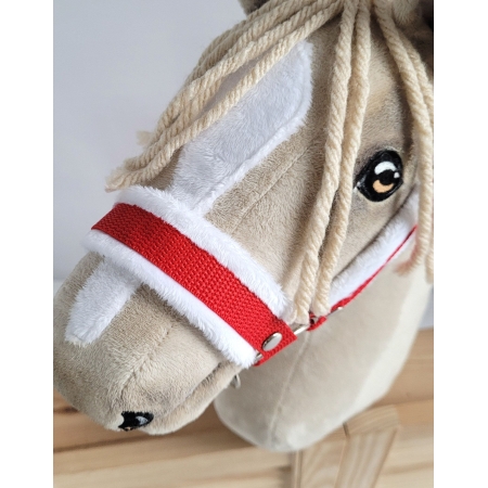 Die Verstellbare Halfter für Hobby Horse A3 - rot mit weißem Pelz