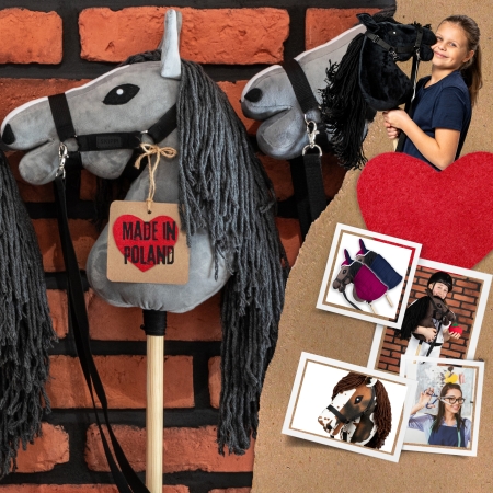 Hobby Horse Pferd auf Stock mit Halfter und Zügel A5 - Grau