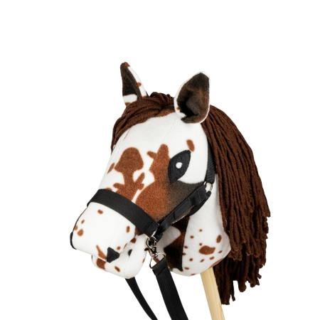 Hobby Horse   Pferd auf Stock mit Halfter und Zügel A5 - Brauner und Schecken