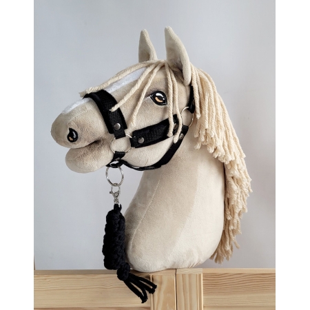 Set für Hobby Horse: Die Halfter A3 mit schwarzer Pelz + Halfter aus Kordel - schwarz-schwarz