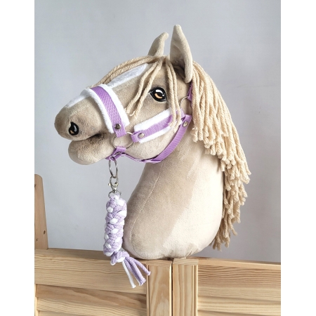 Set für Hobby Horse: Die Halfter A3 mit weißem Pelz + Halfter aus Kordel -weiß-lila