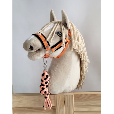 Set für Hobby Horse: Die Halfter A3 mit schwarzer Pelz + Halfter aus Kordel - schwarz-orange