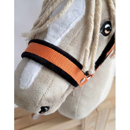 Set für Hobby Horse: Die Halfter A3 mit schwarzer Pelz + Halfter aus Kordel - schwarz-orange